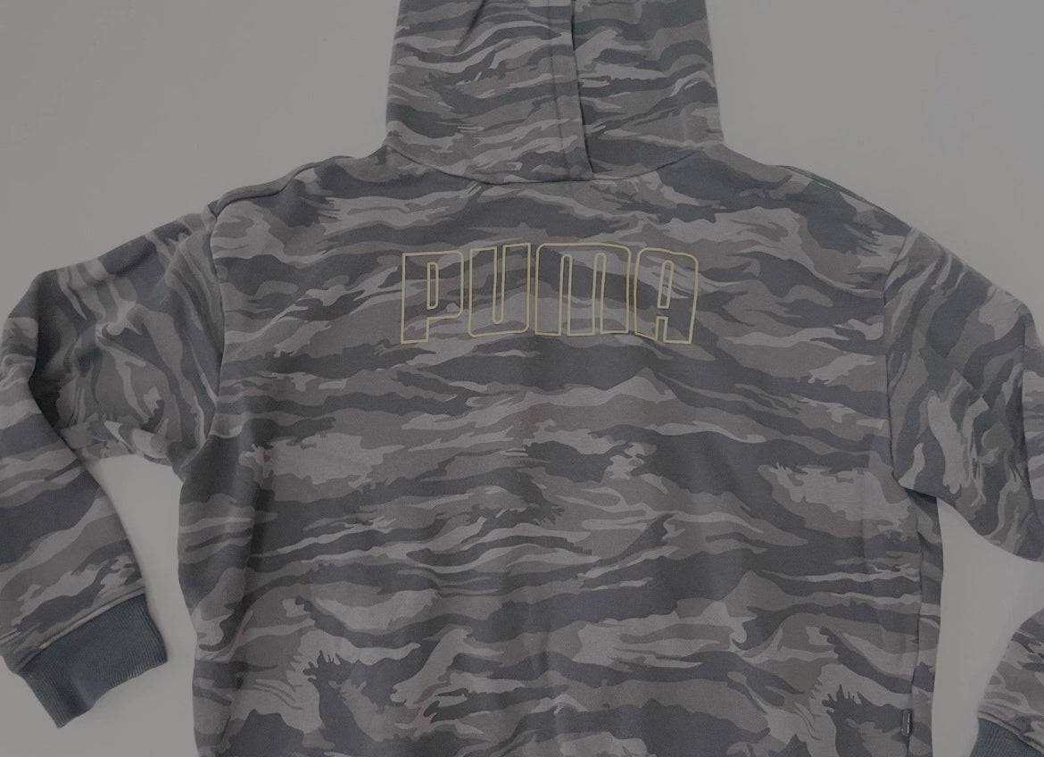Puma Hoodie Extra Small Gray and Black Camouflage