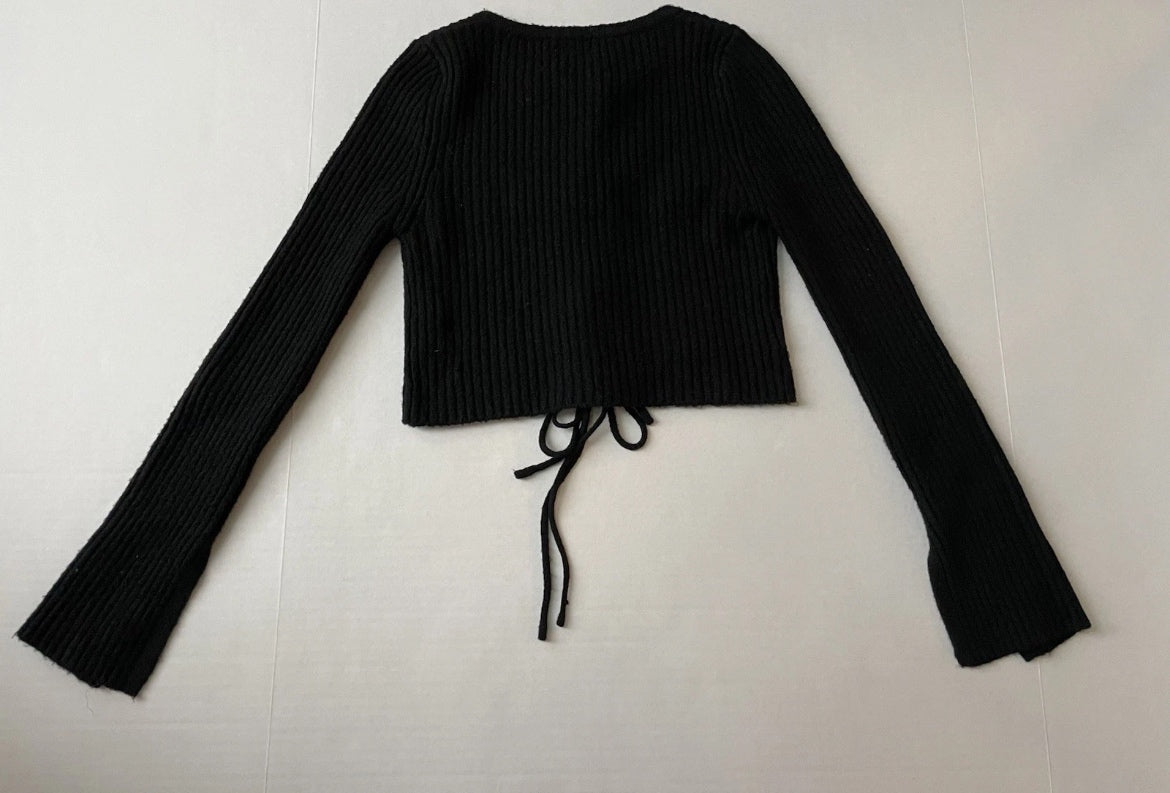 Kimchi Blue Long Sleeve Crop Top Extra Small Black Knitted/Polyester