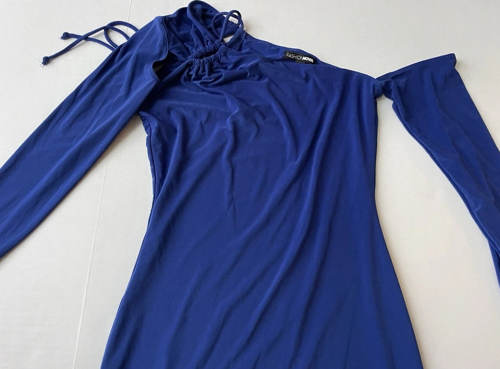 Fashion Nova Slim Mini Dress Small Blue Cotton/Polyester/Nylon/Spandex