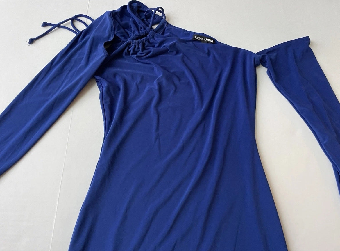 Fashion Nova Slim Mini Dress Small Blue Cotton/Polyester/Nylon/Spandex