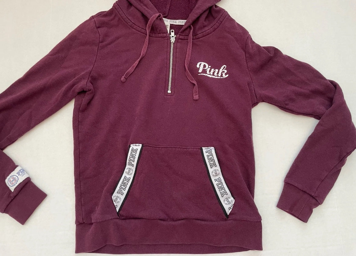 PINK Hoodie Extra Small Burgundy Cotton