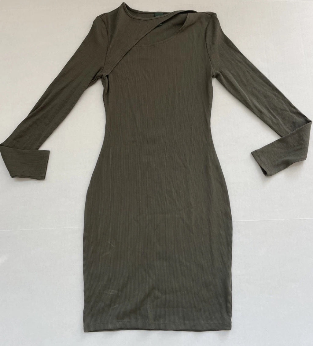 Wild Fable Long Sleeve Dress Extra Small Olive Green Cotton/Polyester/Nylon/Spandex