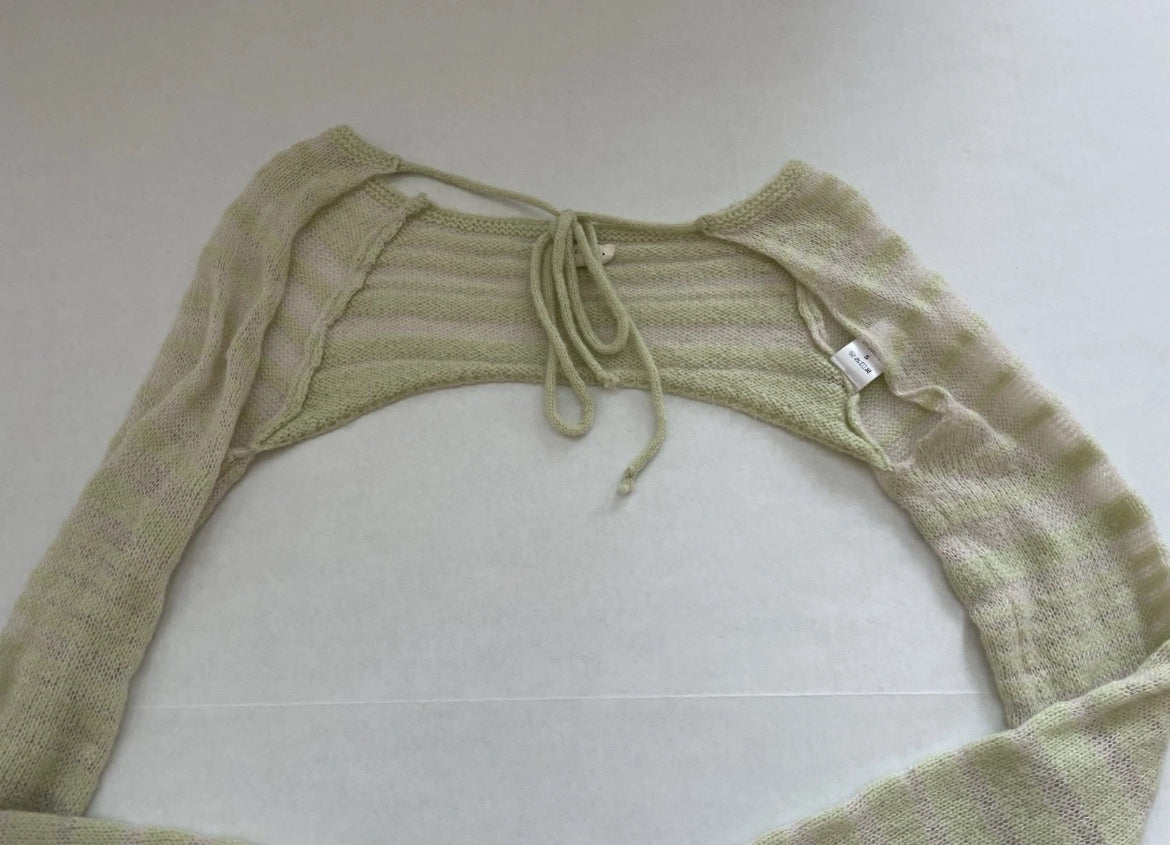 LA Hearts Sweater Small Light Green and Beige Knitted Fabric