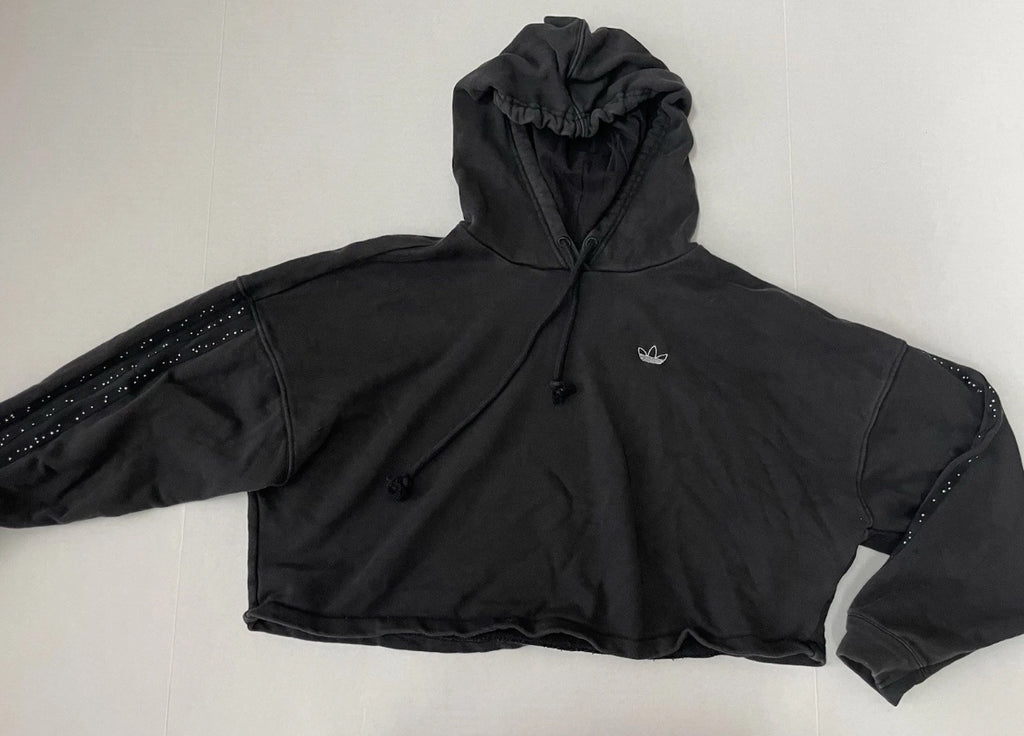 Adidas Cropped Hoodie Small Black Cotton/Polyester