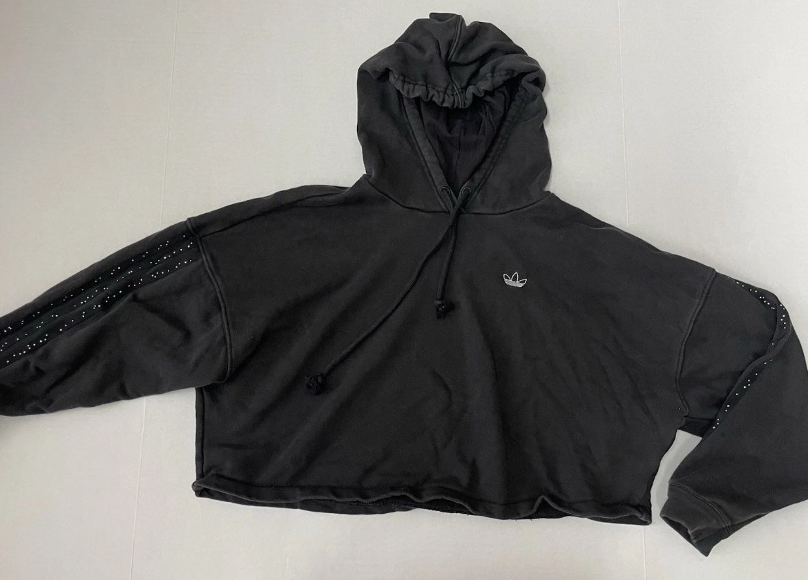Adidas Cropped Hoodie Small Black Cotton/Polyester