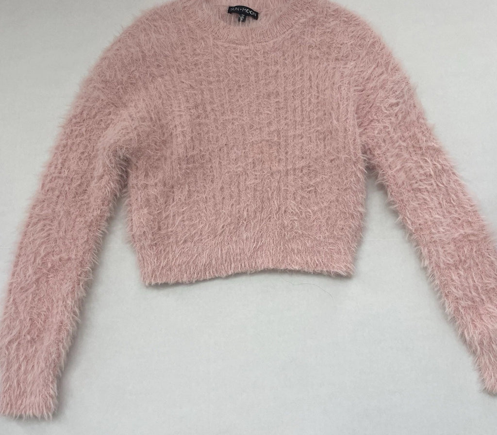 SUN+MOON Sweater Small Pink Fuzzy Knit