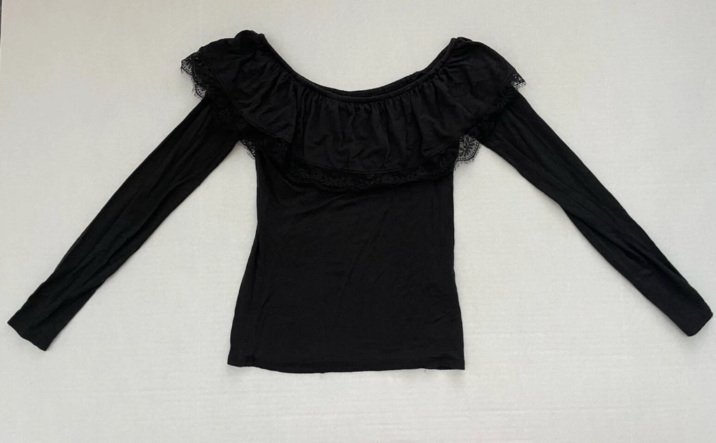 Hollister Long Sleeve Top Extra Small Black Viscose