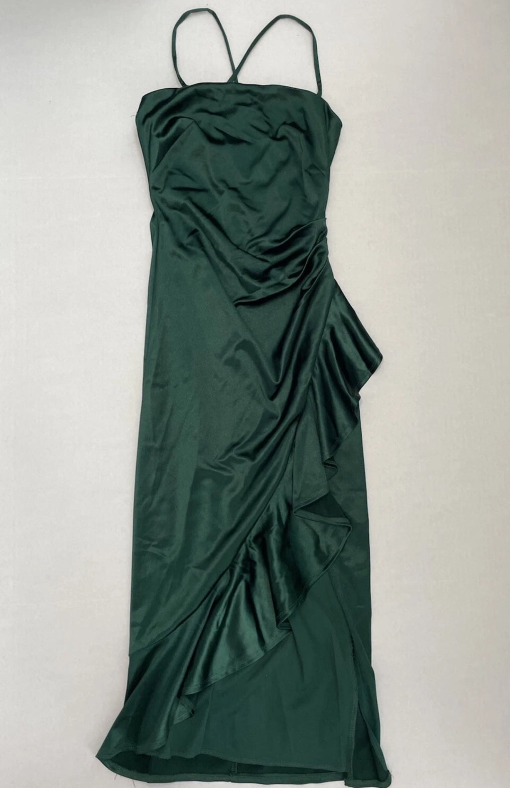Macys Slip Dress Extra Small Emerald Green Satin/Polyester
