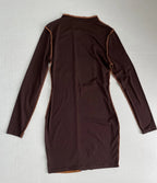 SHEIN Long Sleeve Dress Extra Small Beige, Dark Brown, Brown, OrangeMixed fabrics with visible stitching, likely a combination of knit and woven materials