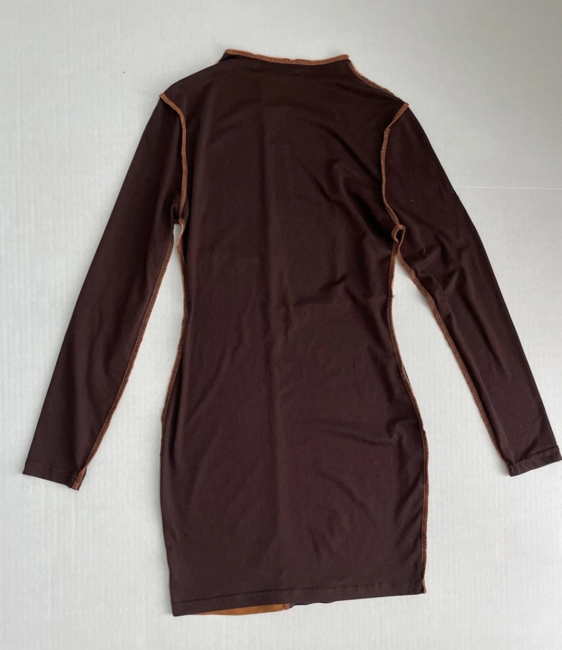 SHEIN Long Sleeve Dress Extra Small Beige, Dark Brown, Brown, OrangeMixed fabrics with visible stitching, likely a combination of knit and woven materials