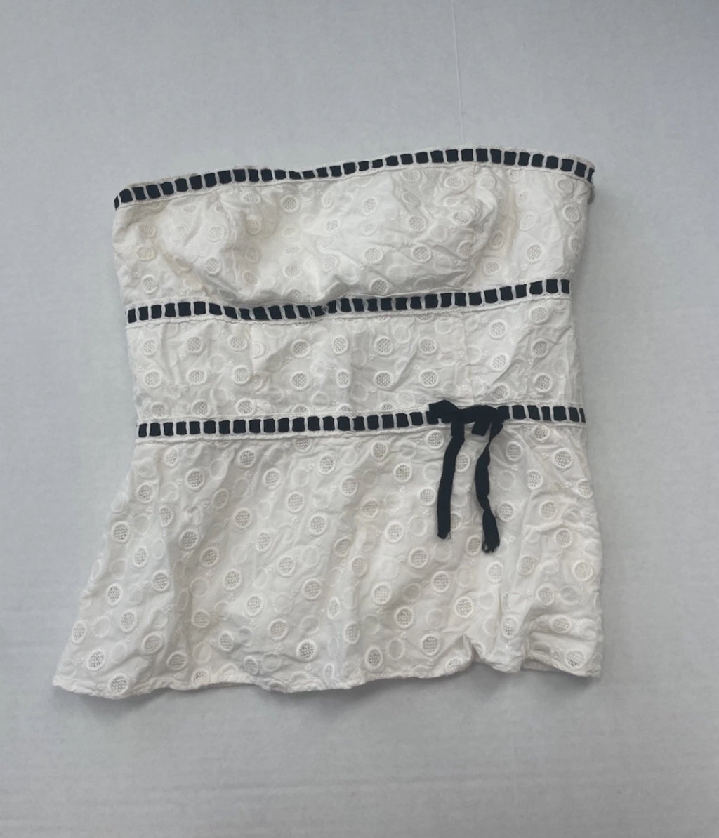 Ann Taylor Top 4 Cream/Beige with Black accents Eyelet embroidered fabric, Cotton
