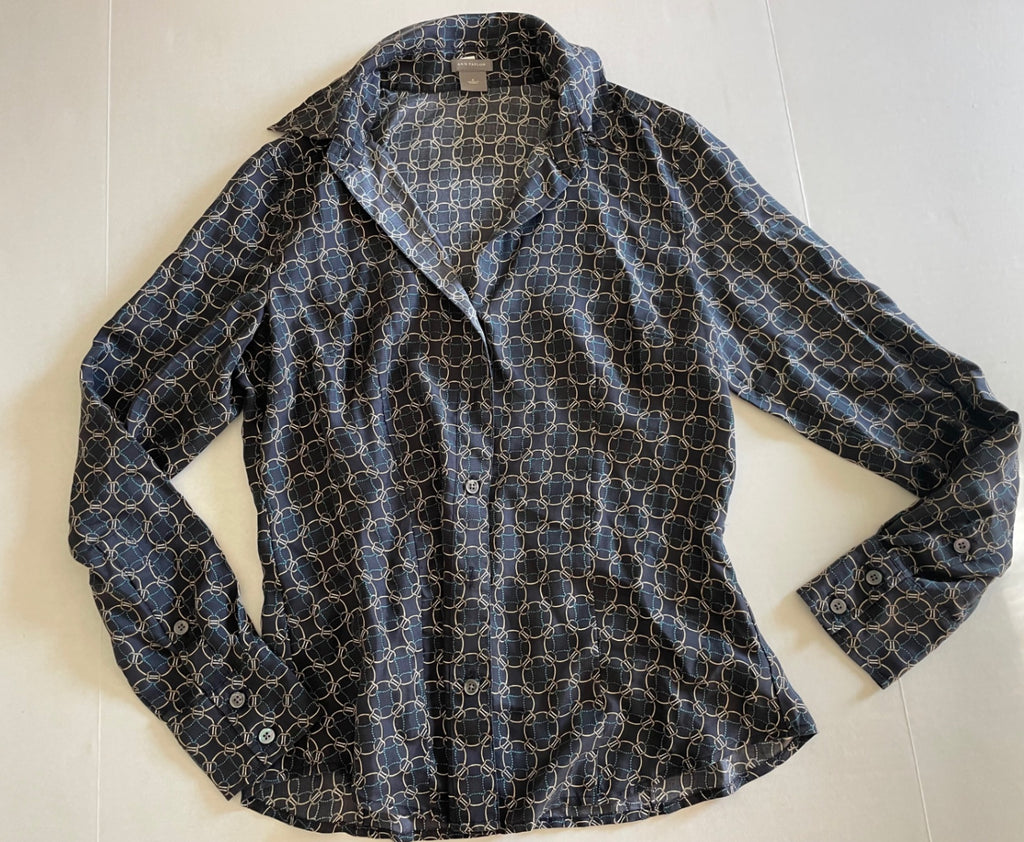 Ann Taylor Tops 6 Dark Blue/ Geometric Silk