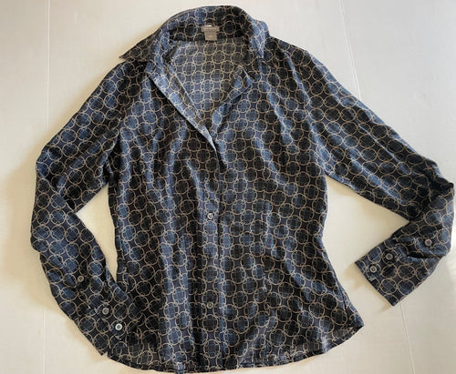 Ann Taylor Tops 6 Dark Blue/ Geometric Silk