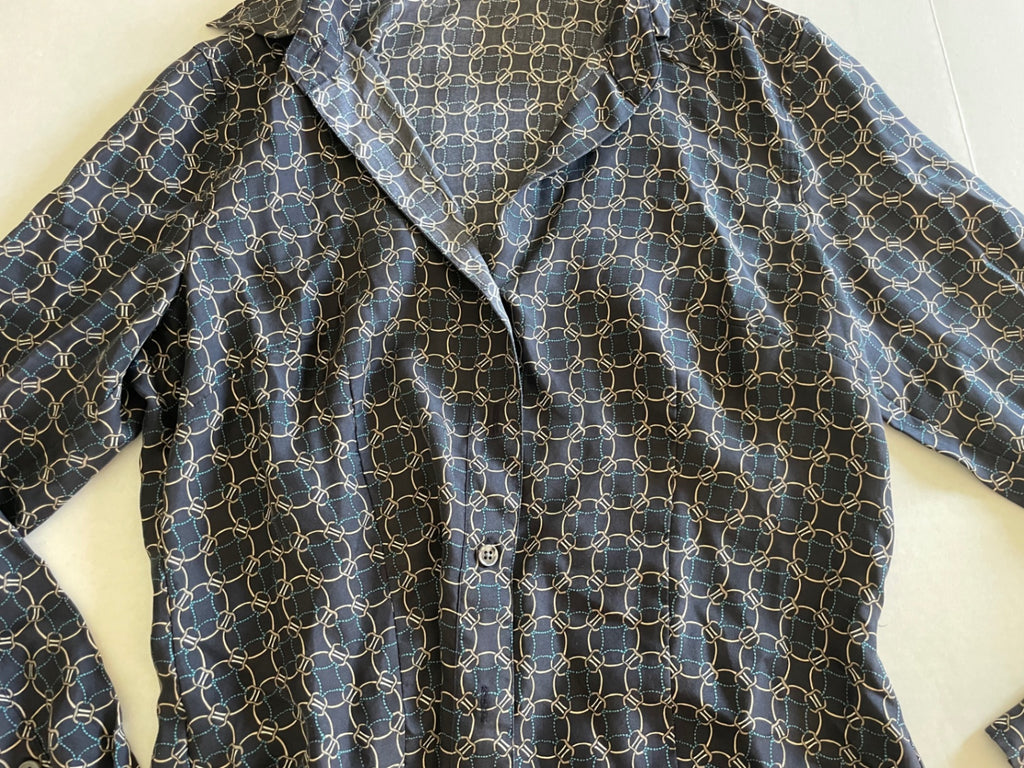 Ann Taylor Tops 6 Dark Blue/ Geometric Silk