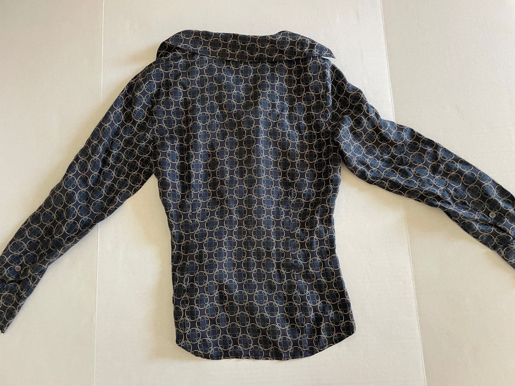 Ann Taylor Tops 6 Dark Blue/ Geometric Silk