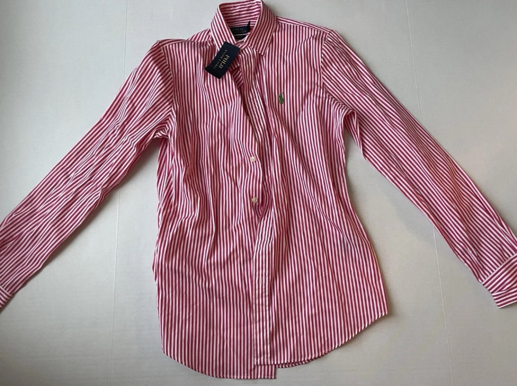 Polo Ralph Lauren Long Sleeve Button Up Top 8 Red and White Stripes Cotton
