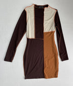 SHEIN Long Sleeve Dress Extra Small Beige, Dark Brown, Brown, OrangeMixed fabrics with visible stitching, likely a combination of knit and woven materials