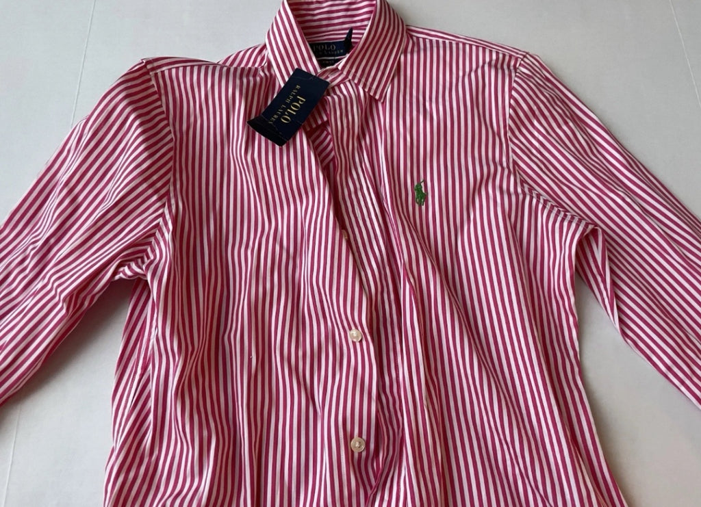 Polo Ralph Lauren Long Sleeve Button Up Top 8 Red and White Stripes Cotton