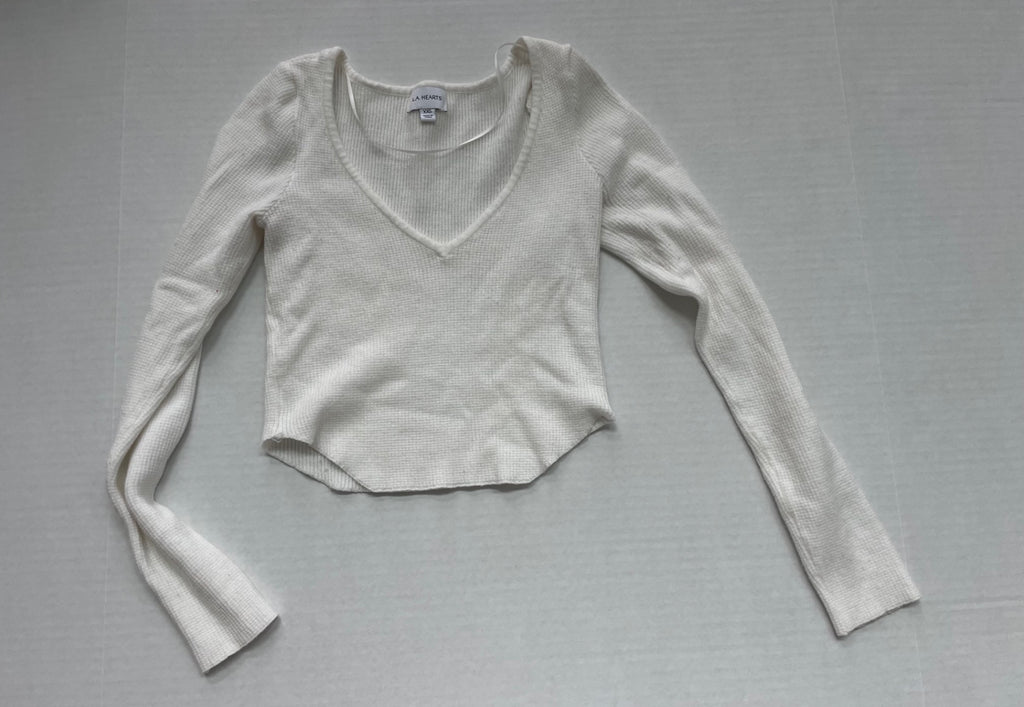 LA HEARTS Tops Extra Extra Small Cream/Off-white Polyester, Viscose, Cotton blend (knit fabric)