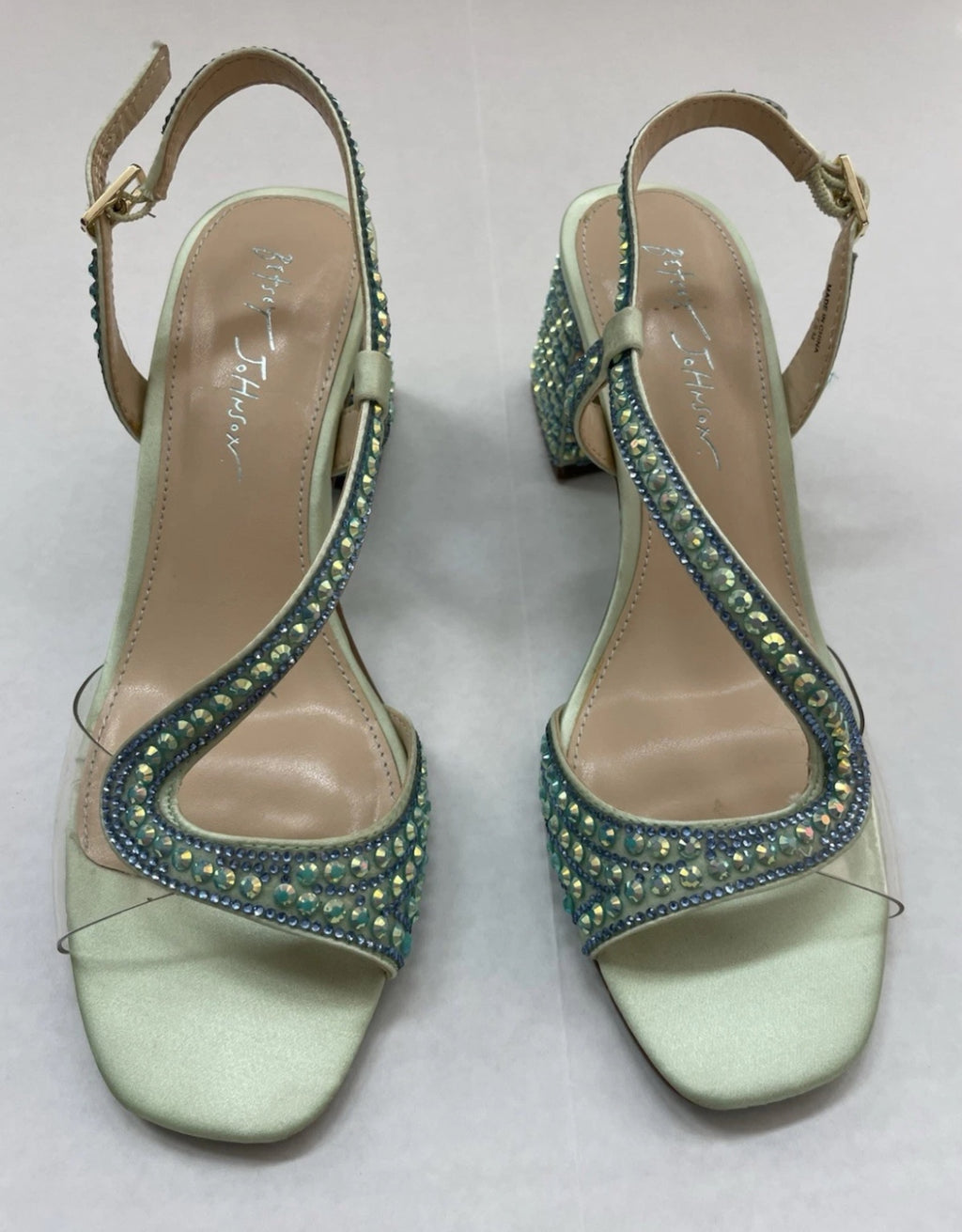 Betsey Johnson Shoes 7.5 Light blue/green Satin with rhinestone embellishments and synthetic sole