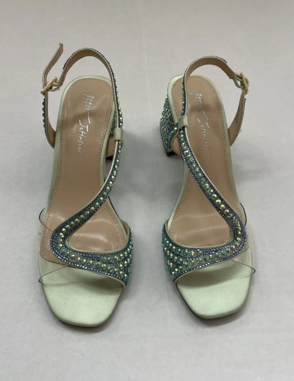 Betsey Johnson Shoes 7.5 Light blue/green Satin with rhinestone embellishments and synthetic sole