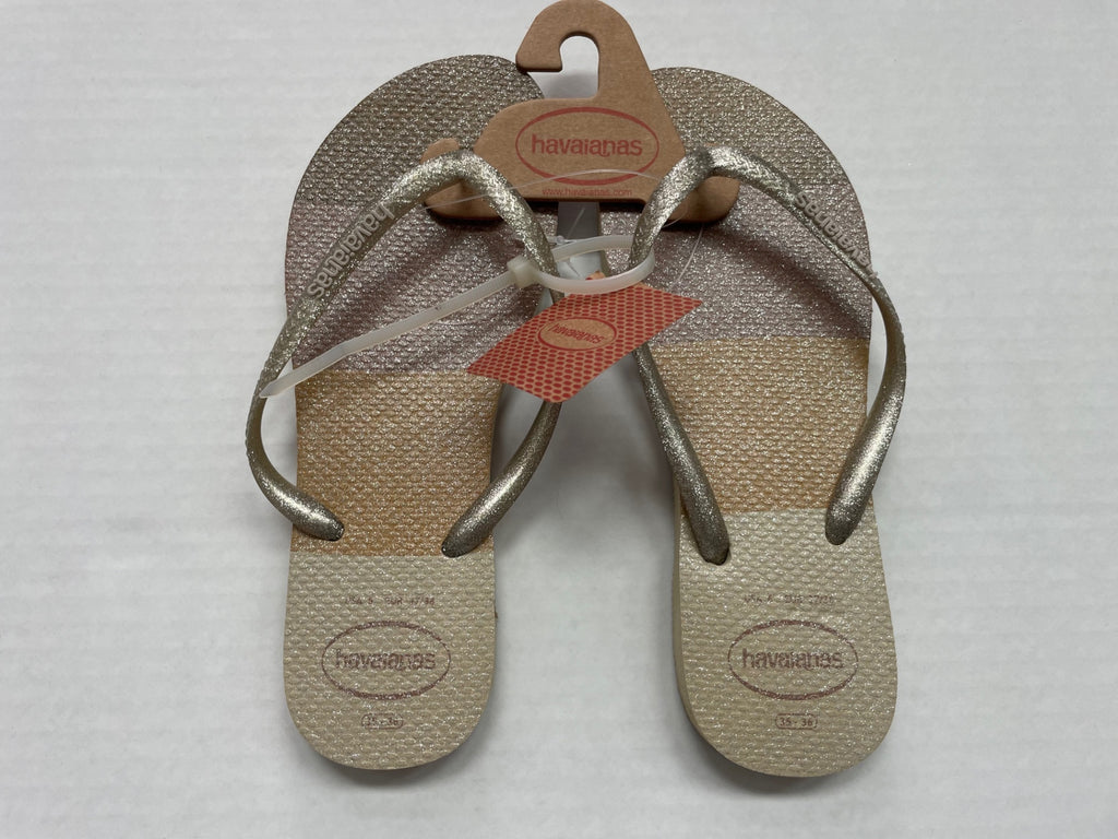 Havaianas Shoes 6 Gold, tan, brown Rubber, Glitter