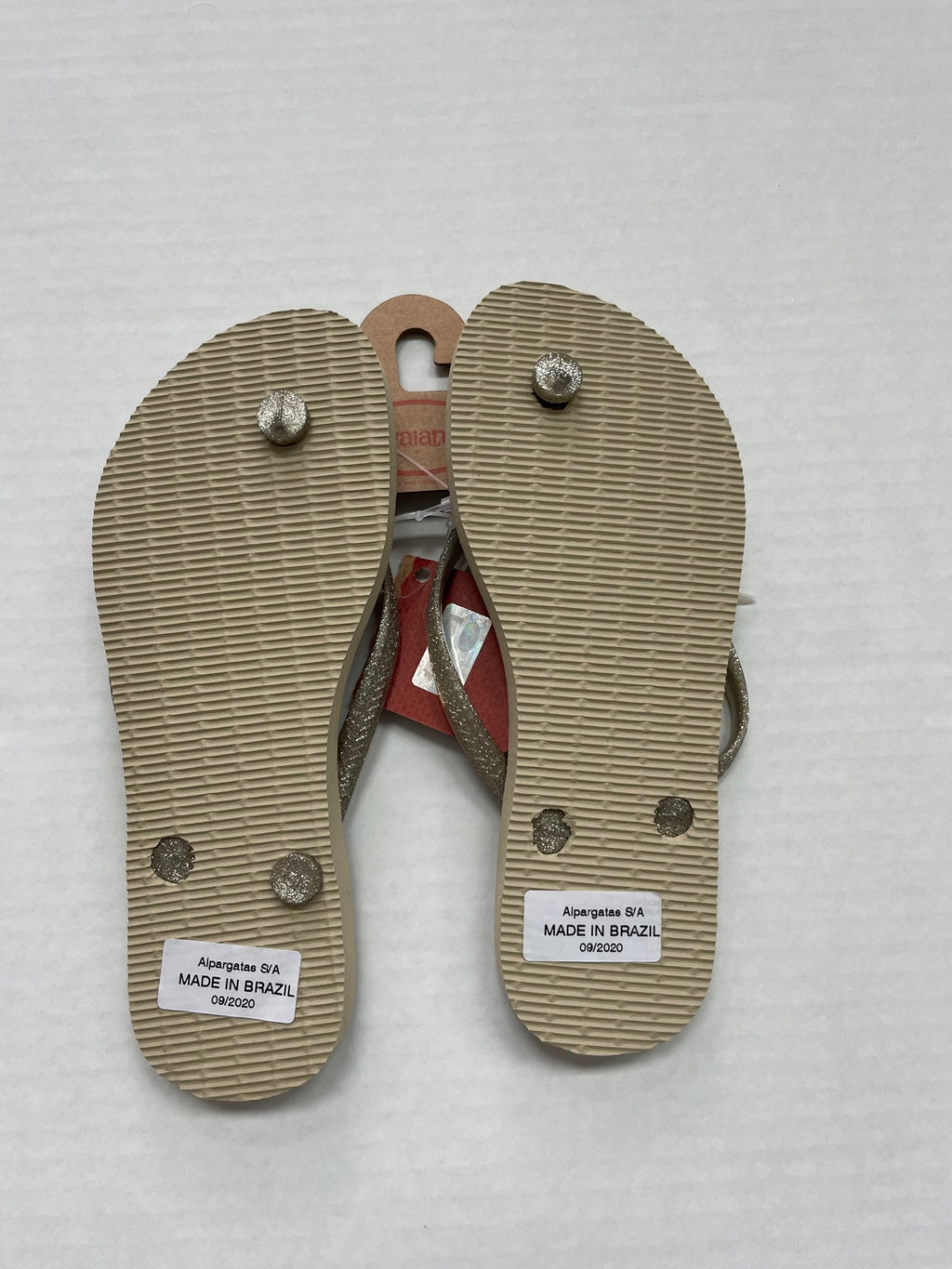 Havaianas Shoes 6 Gold, tan, brown Rubber, Glitter