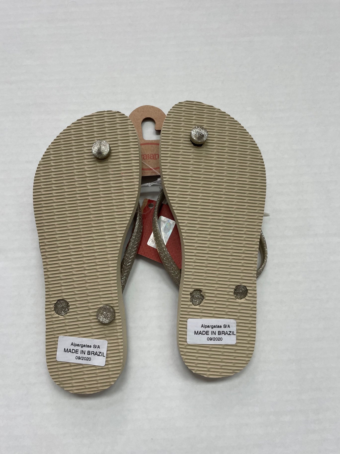 Havaianas Shoes 6 Gold, tan, brown Rubber, Glitter