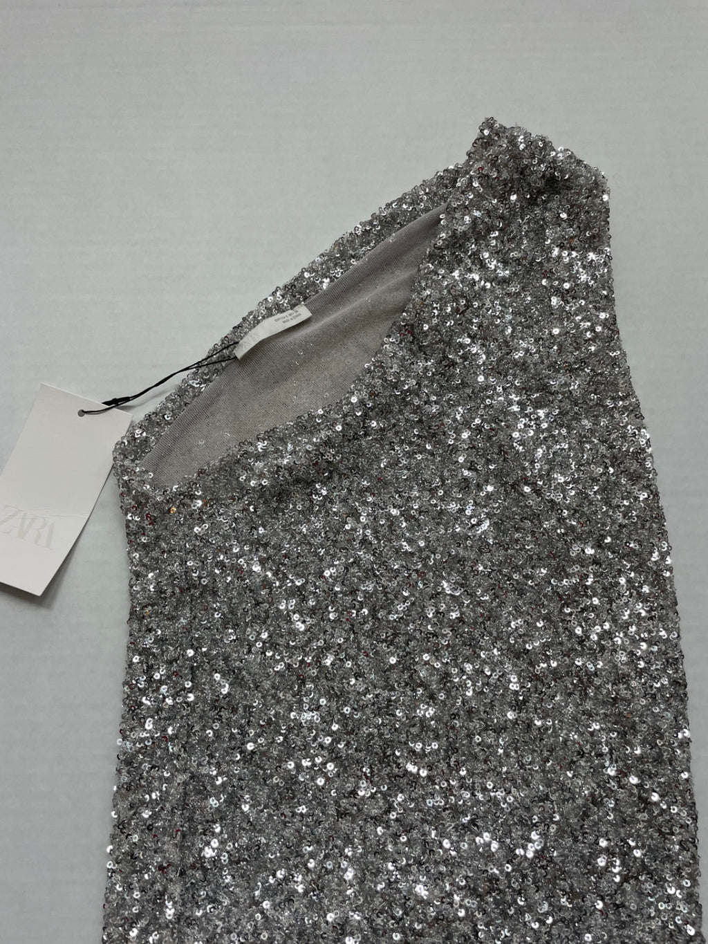 Zara Tops Small Silver Sequin, Polyester, Elastane