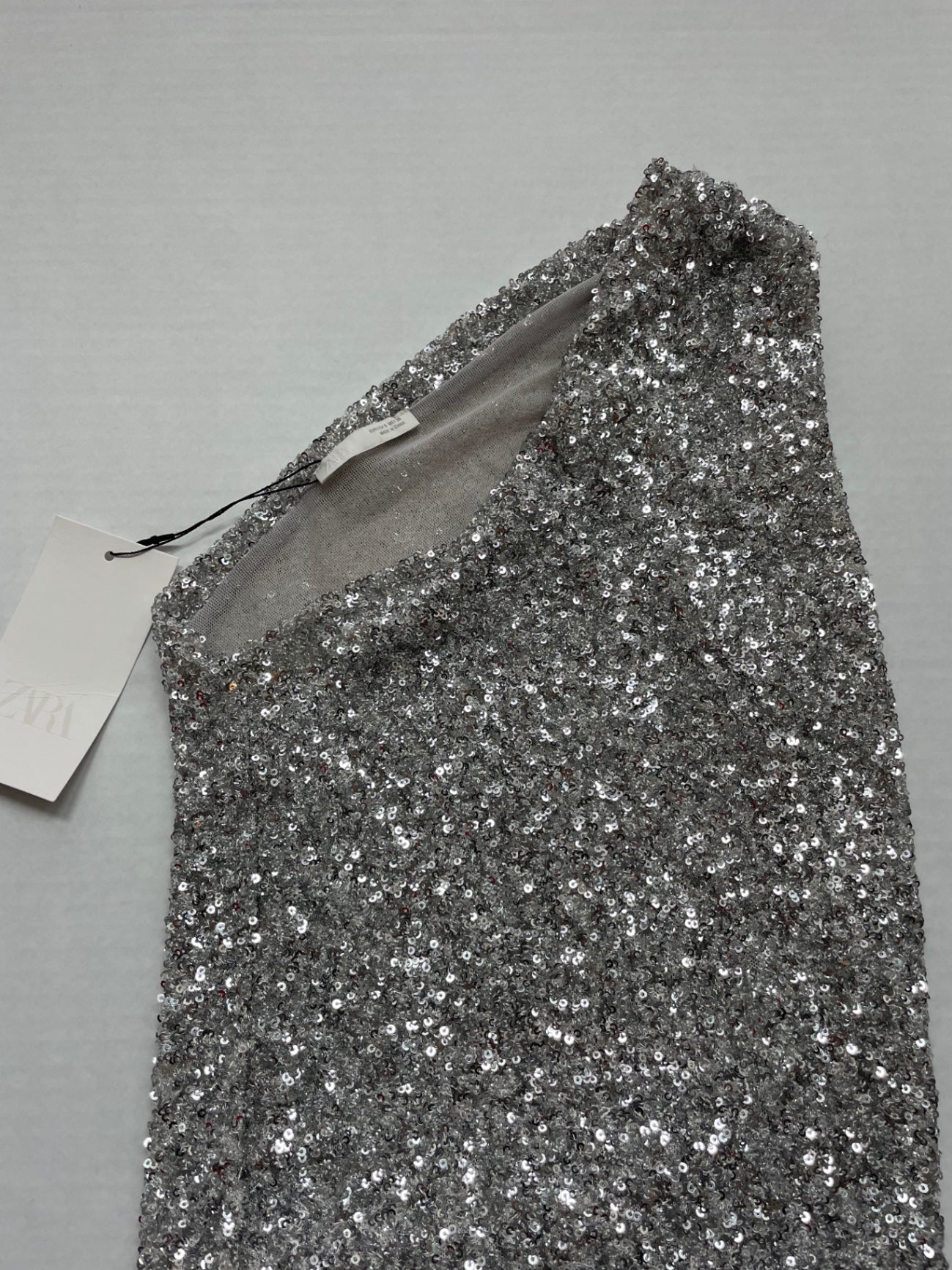 Zara Tops Small Silver Sequin, Polyester, Elastane
