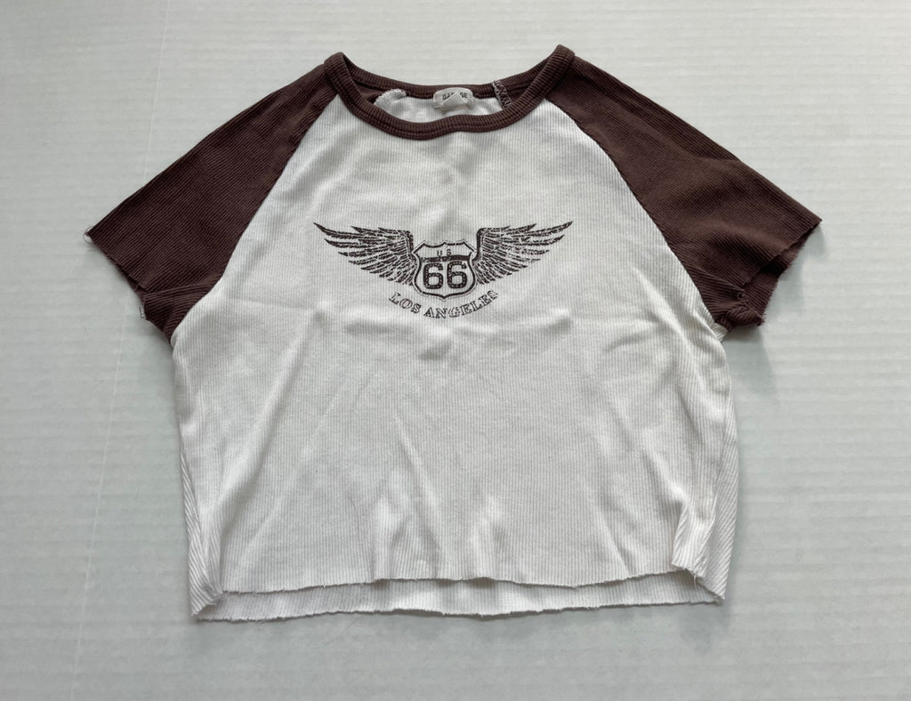 Garage Tops Small White and Brown Cotton and Rayon, Spandex
