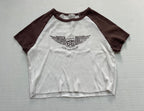 Garage Tops Small White and Brown Cotton and Rayon, Spandex