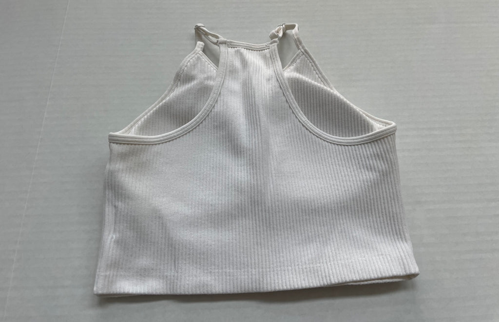 LASLULU Tops Small White Ribbed Knit