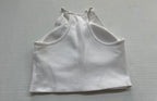 LASLULU Tops Small White Ribbed Knit