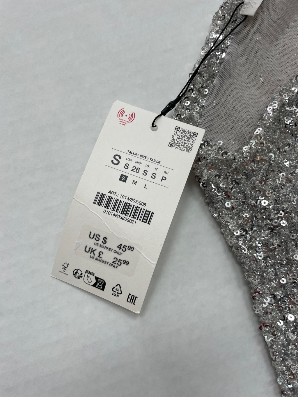 Zara Tops Small Silver Sequin, Polyester, Elastane