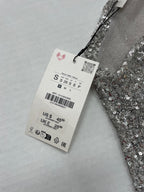 Zara Tops Small Silver Sequin, Polyester, Elastane