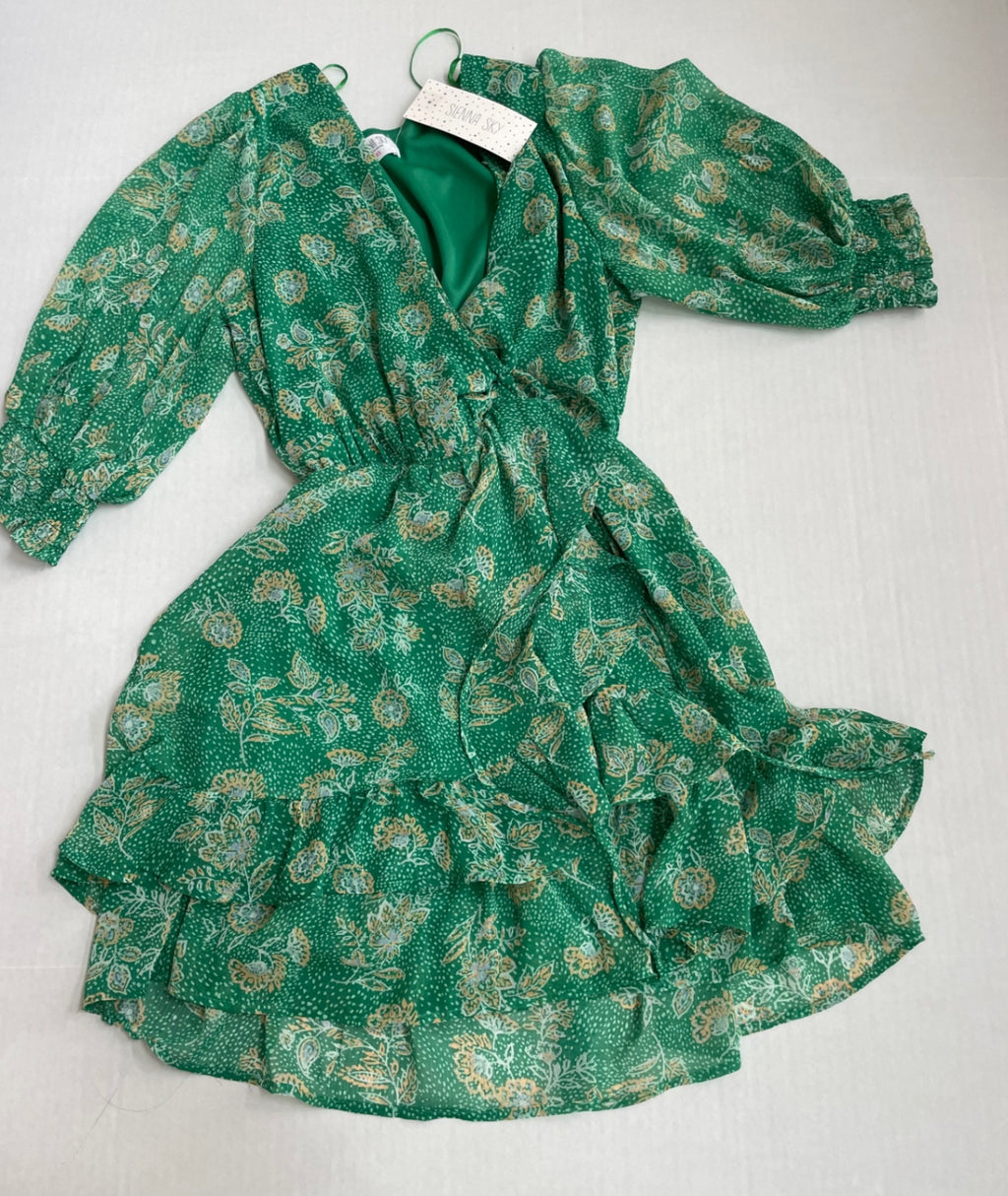 Sienna Sky Dresses/Rompers Extra Small Green Polyester, Spandex, Printed fabric