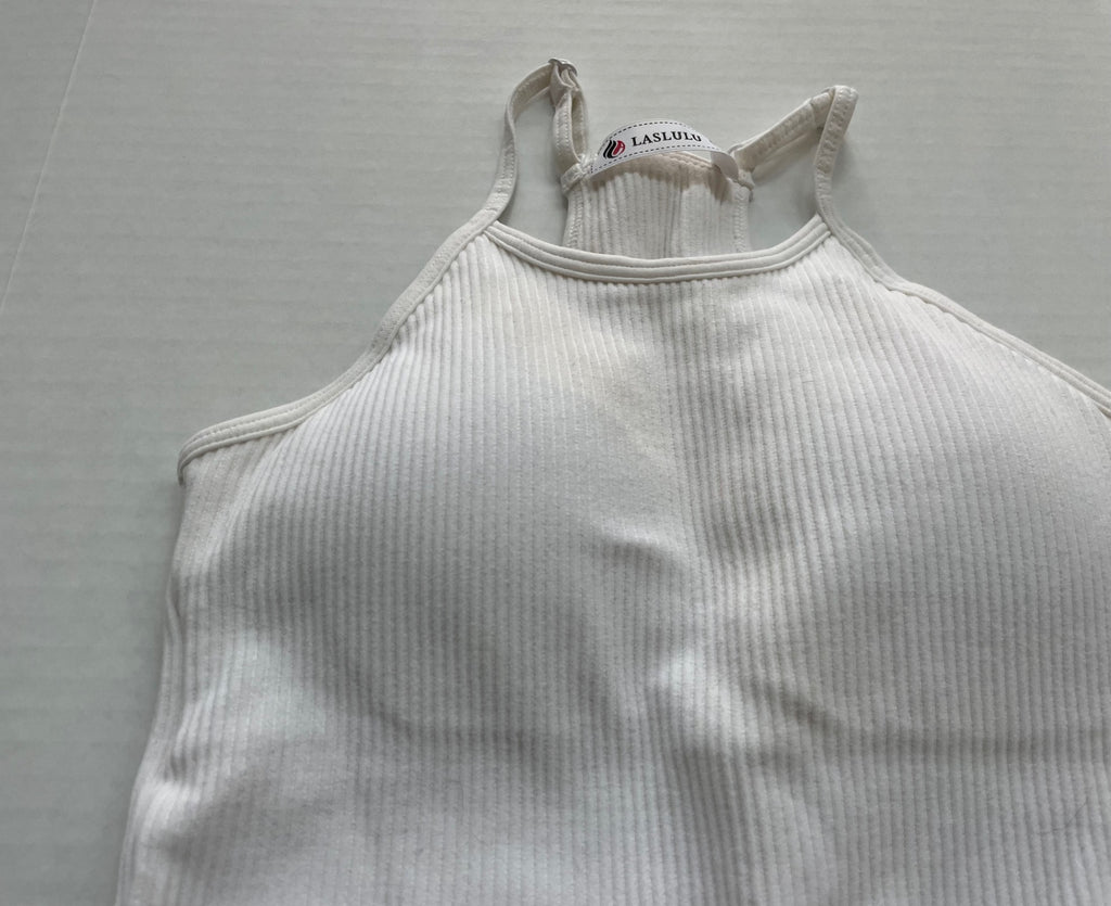 LASLULU Tops Small White Ribbed Knit