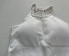 LASLULU Tops Small White Ribbed Knit