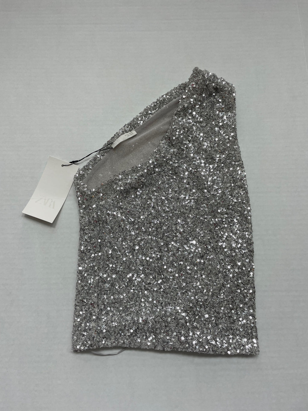 Zara Tops Small Silver Sequin, Polyester, Elastane