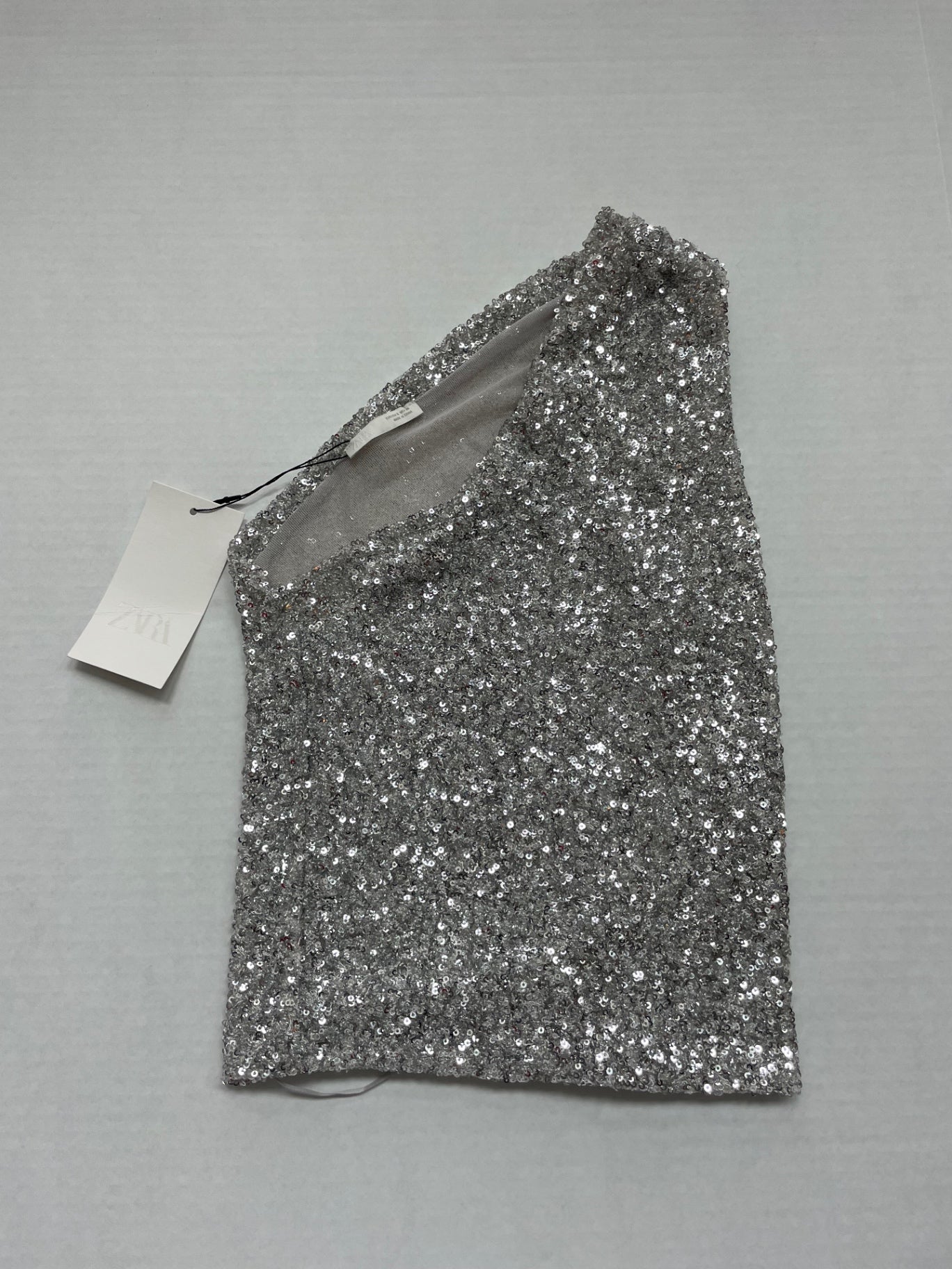 Zara Tops Small Silver Sequin, Polyester, Elastane
