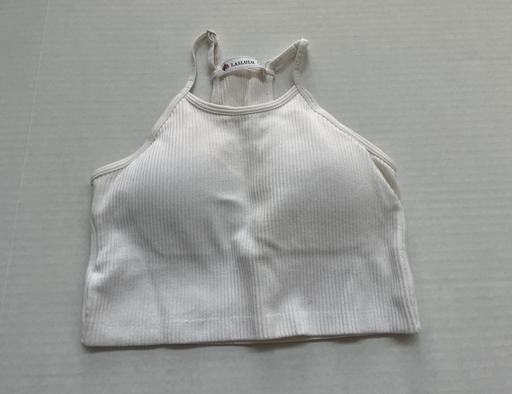 LASLULU Tops Small White Ribbed Knit