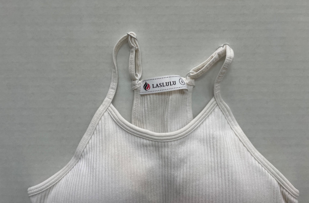 LASLULU Tops Small White Ribbed Knit