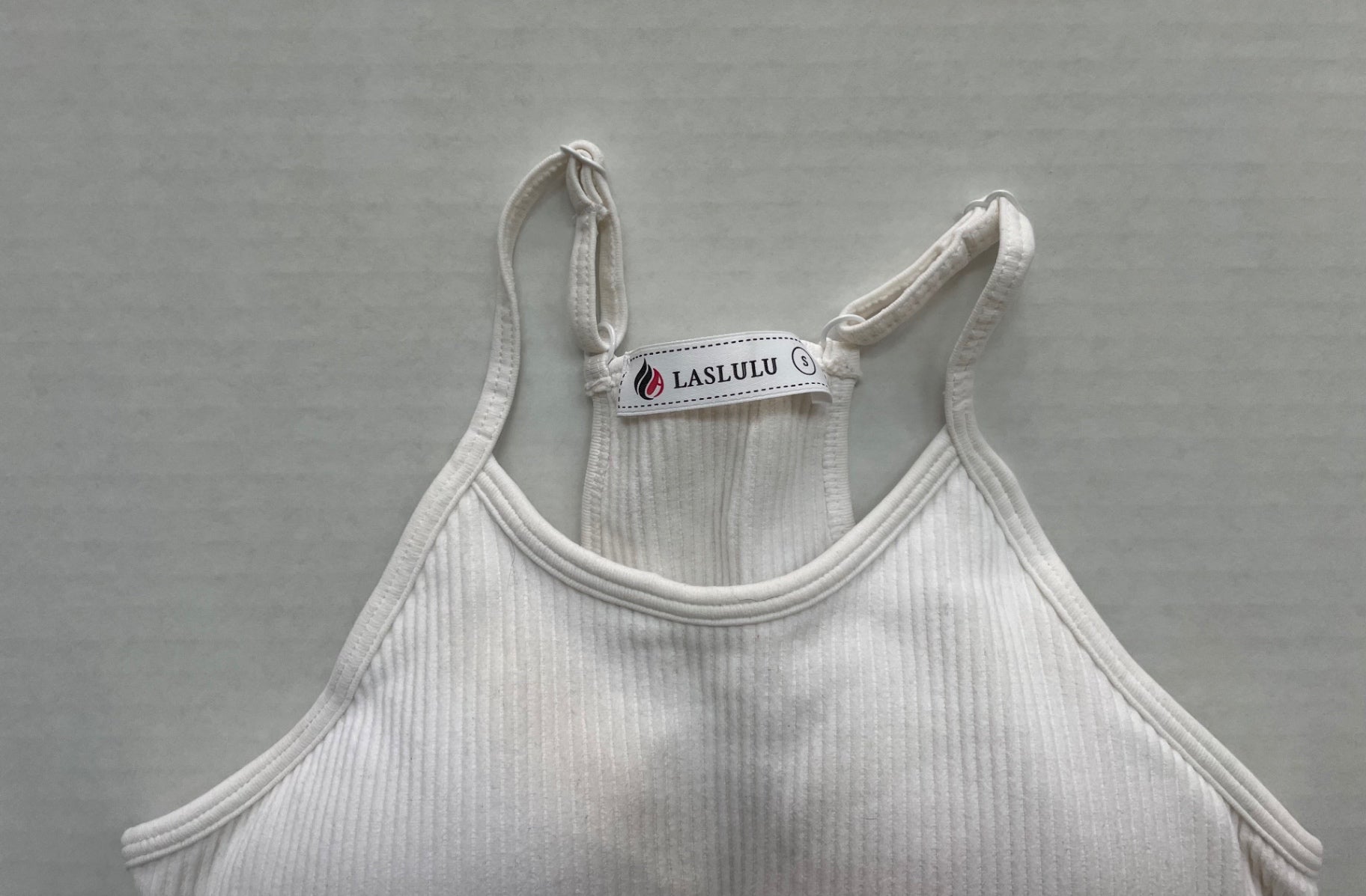 LASLULU Tops Small White Ribbed Knit