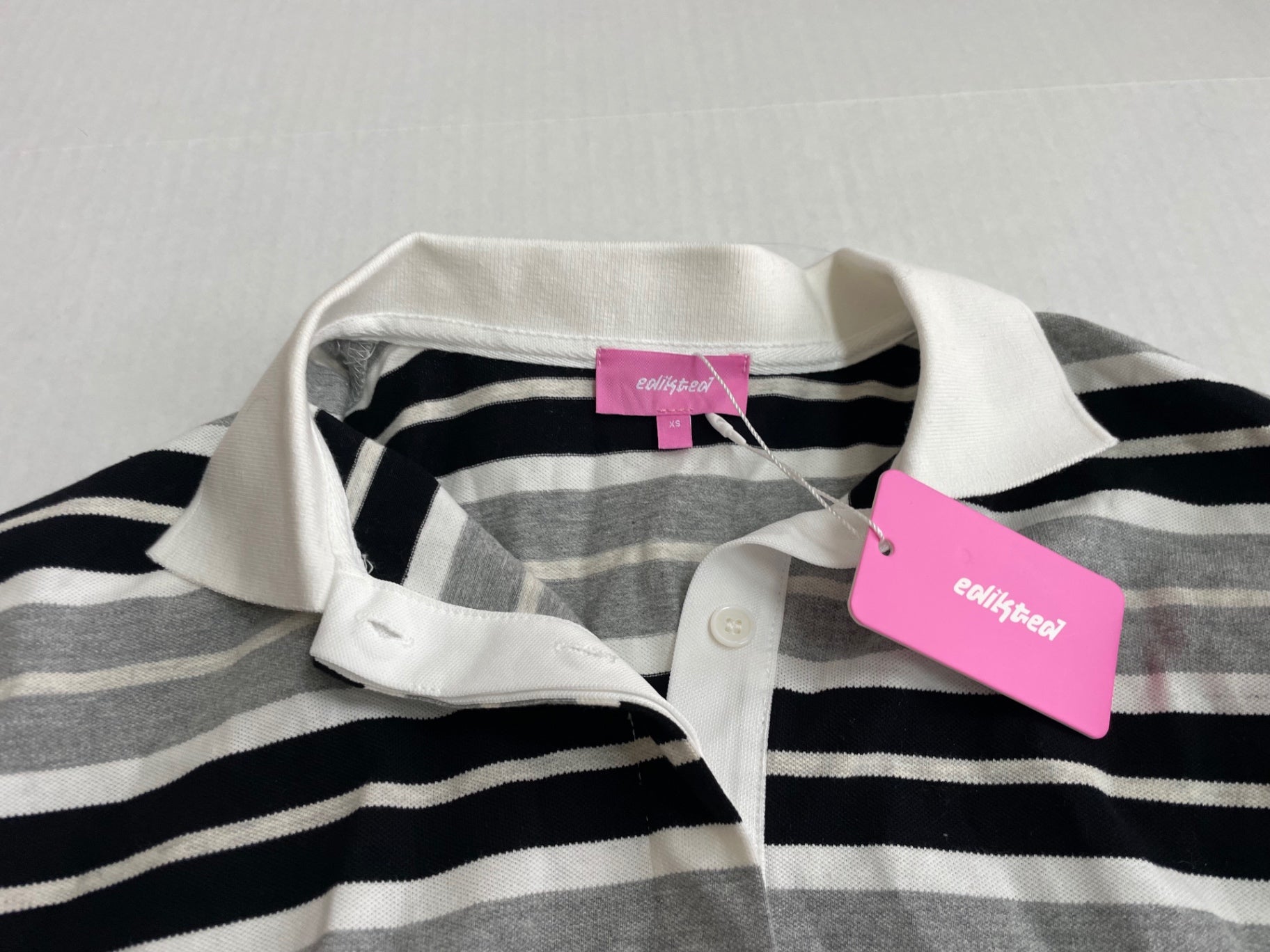 Edikted Tops Extra Small Gray, Black and White Cotton