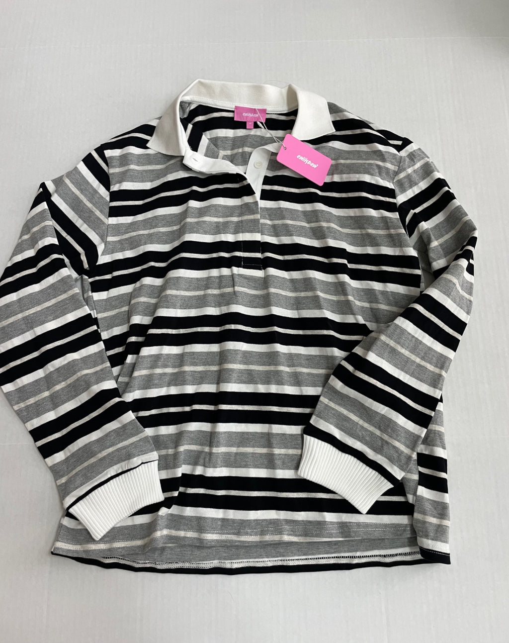Edikted Tops Extra Small Gray, Black and White Cotton