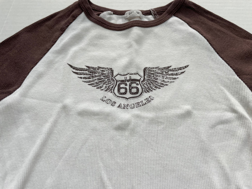 Garage Tops Small White and Brown Cotton and Rayon, Spandex