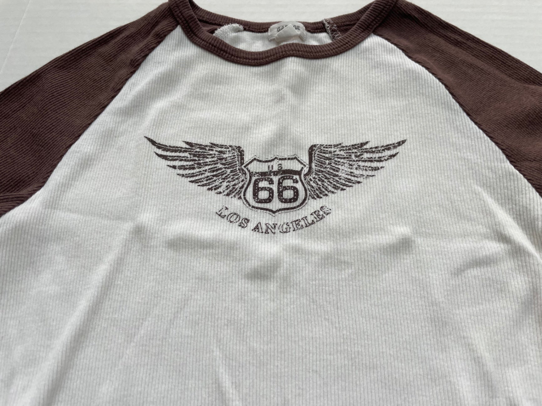 Garage Tops Small White and Brown Cotton and Rayon, Spandex