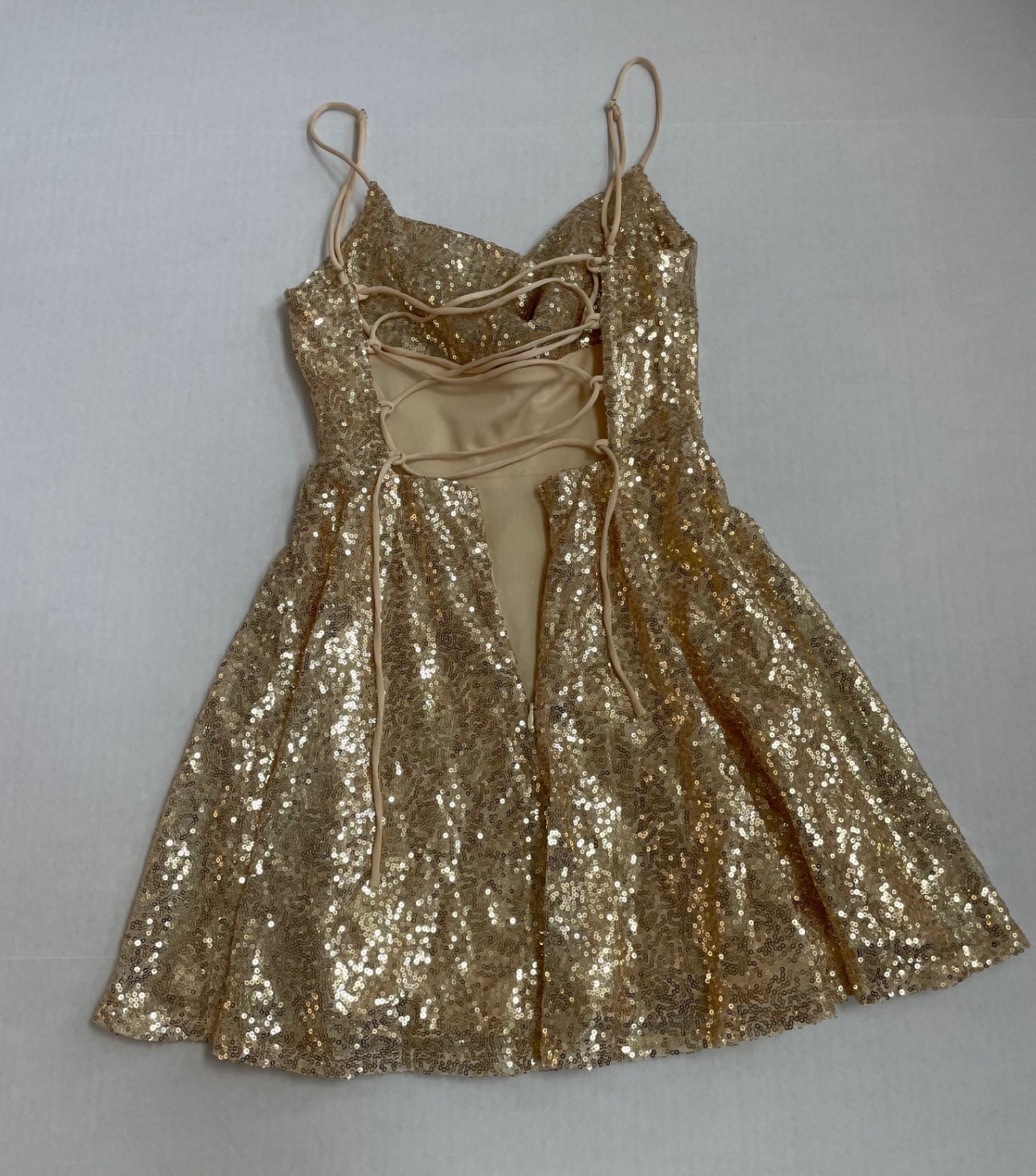 Lucy in the Sky Dresses/Rompers Extra Small Gold Sequin, Polyester, Tulle
