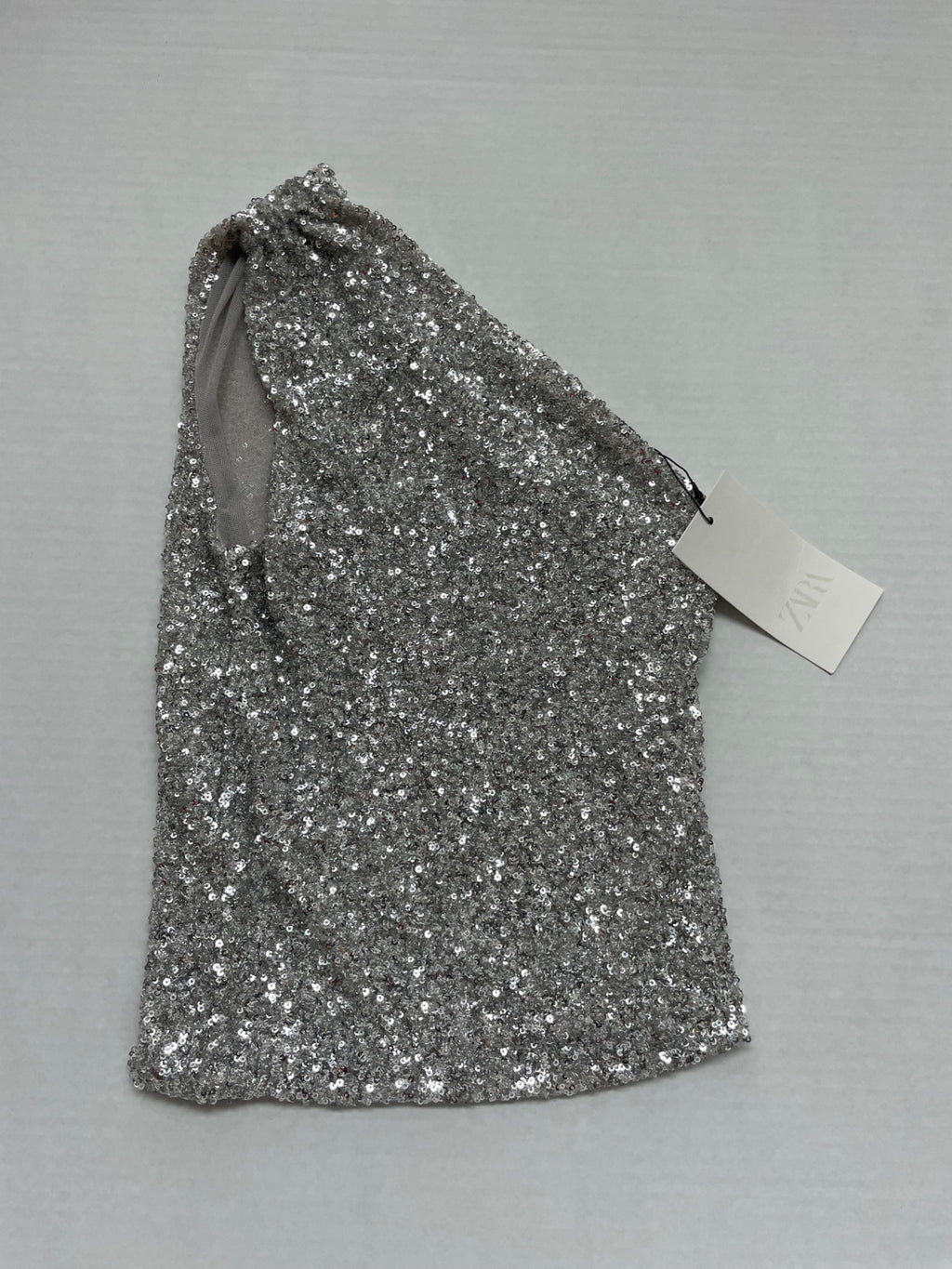 Zara Tops Small Silver Sequin, Polyester, Elastane